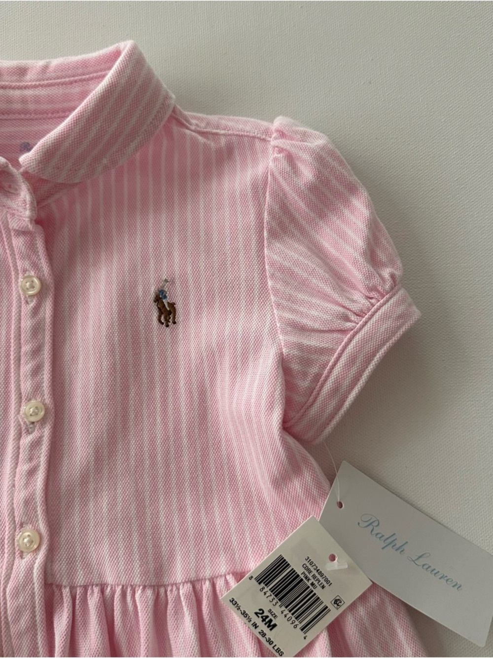 Ralph Lauren 24 Months Baby Girl Pink Oxford Striped Polo Dress NWT - Picture 2 of 6